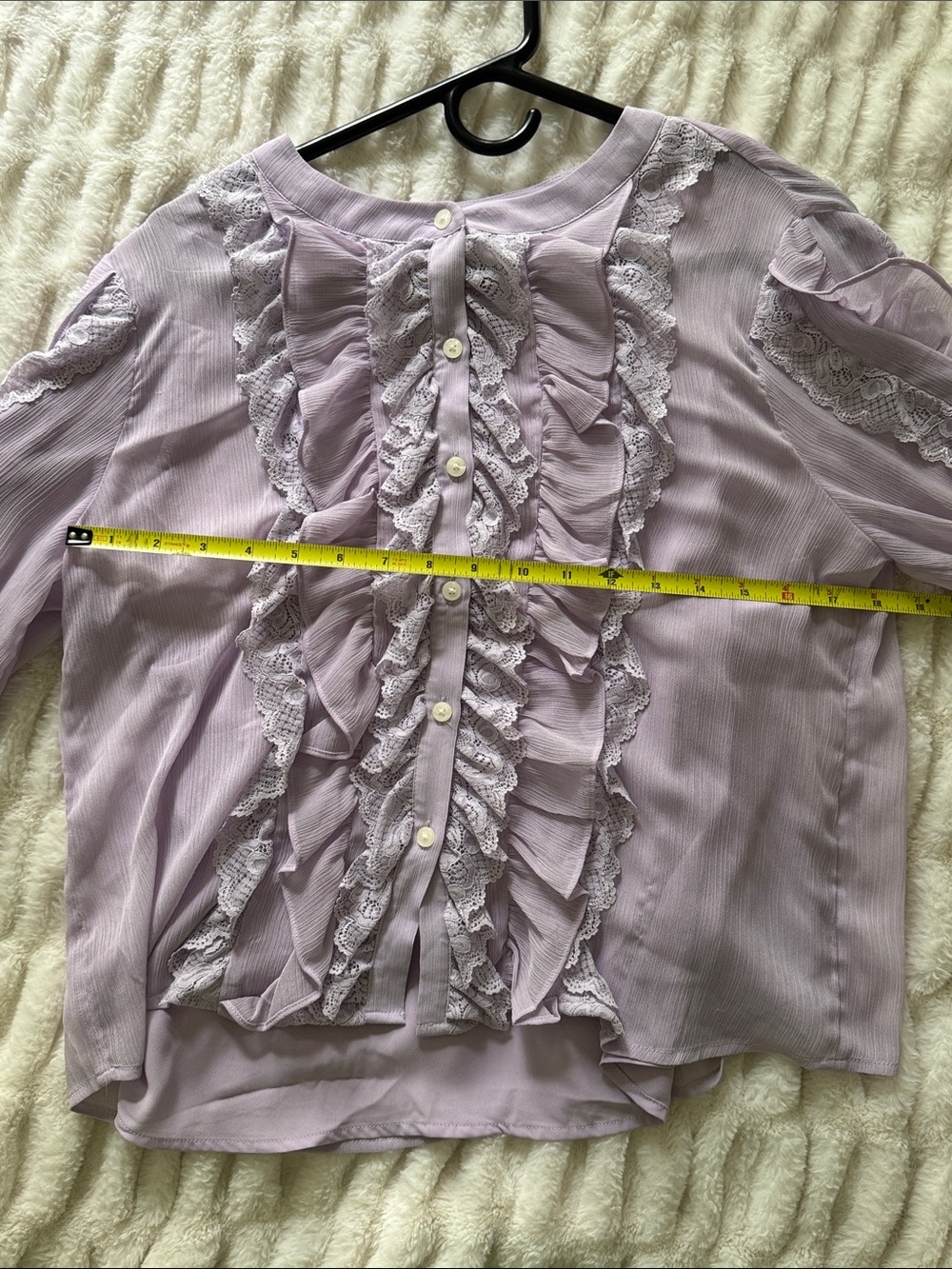 LOFT Lilac Ruffle Lace Button-Front Blouse - Picture 11 of 11